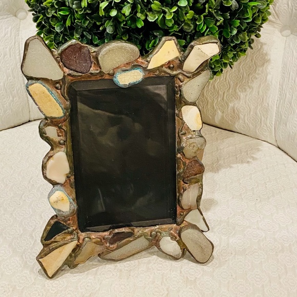 Vintage Other - MR22-Vintage Diane Markin Natural Rock, Glass Stones, & Brass Picture Frame
